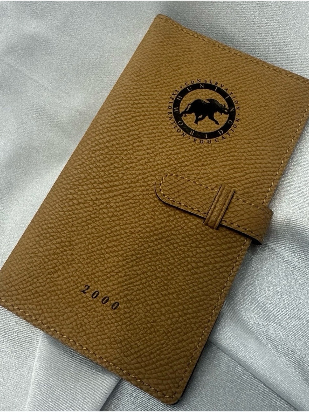 Hunting World 2000 Leather Address Book Organizer Tan Elephant Logo Vintage